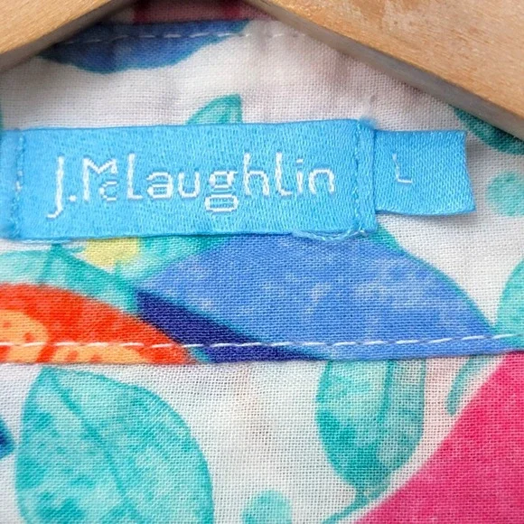 J McLaughlin Shirt Womens Large Button Up Lois‎ Callery Fruits Resort Vacation - Picture 9 of 11